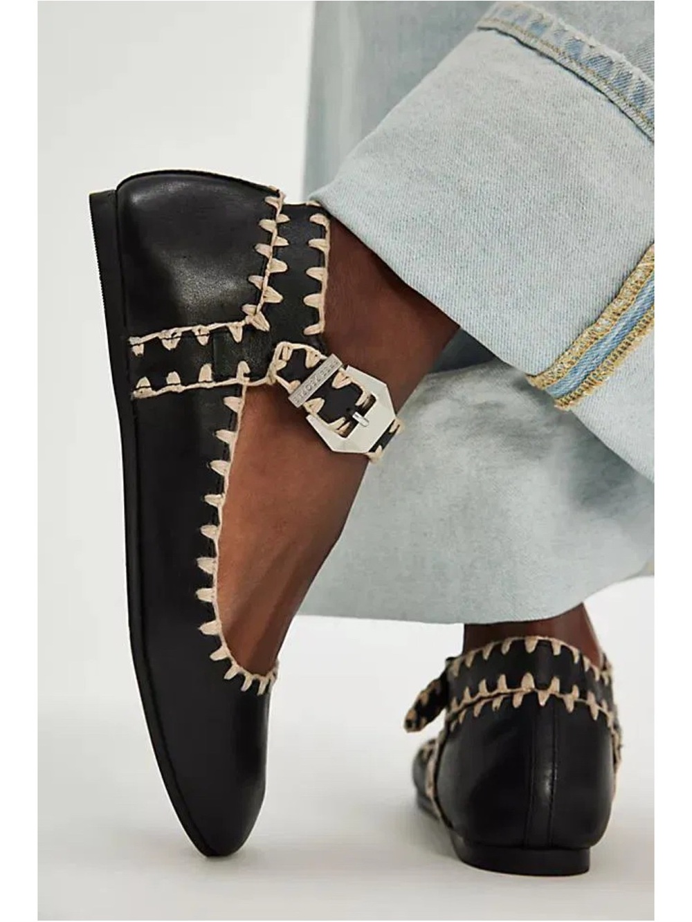 New Free People Crochet Mystic Mary Jane Flats Black 7.5 - Picture 1 of 13